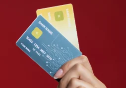 Pessoa segurando dois cartões bancários na mão